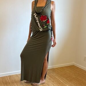 Floral Embroidered Maxi Skirt in Olive